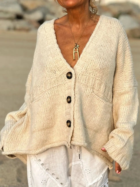 'Lottie' V-Neck Button Up Cardigan - Celes Fashion